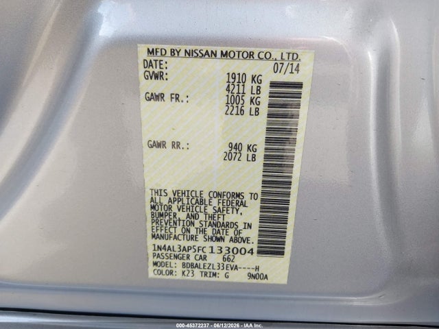 Nissan Altima 2.5 S 2015 1N4AL3AP5FC133004 Image 9