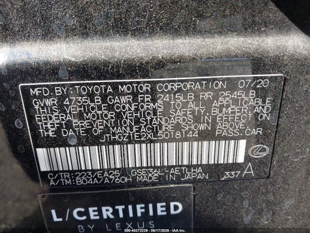 Lexus IS 350 2020 JTHGZ1E2XL5018144 Image 9