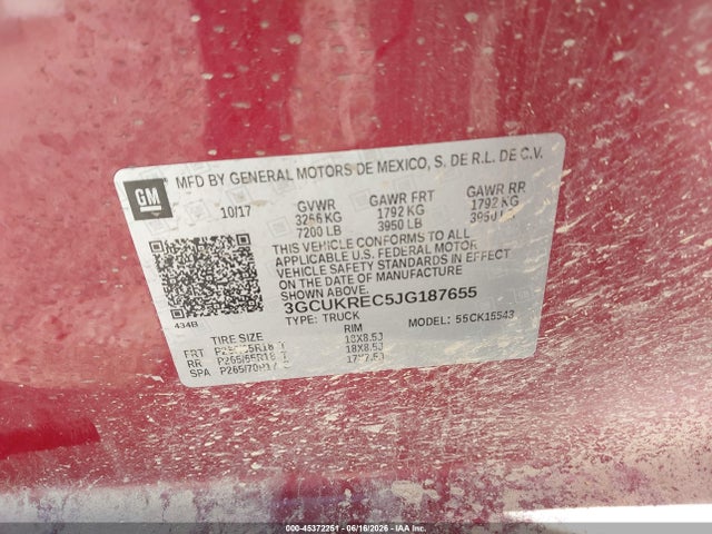 2018 Chevrolet Silverado 1500 2lt მანქანა იყიდება აუქციონზე, vin: 3GCUKREC5JG187655, აუქციონის ნომერი: 45372251