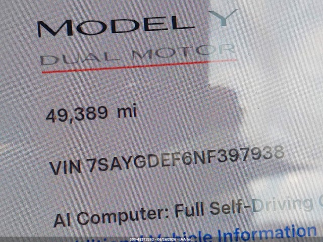 Aukcja sprzedaży 2022 Tesla Model Y Performance Dual Motor All-wheel Drive, vin: 7SAYGDEF6NF397938, numer aukcji: 45372262
