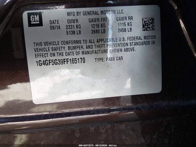 Продаж на аукціоні авто 2015 Buick Lacrosse Premium Ii, vin: 1G4GF5G39FF165170, номер лоту: 45372275