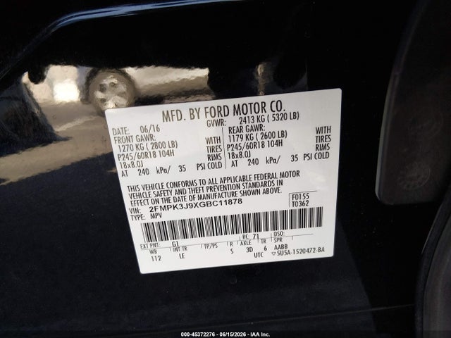 Ford EDGE SEL 2016 2FMPK3J9XGBC11878 Image 9