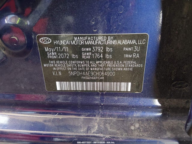 Aukcja sprzedaży 2012 Hyundai Elantra Gls, vin: 5NPDH4AE9CH064900, numer aukcji: 45372331