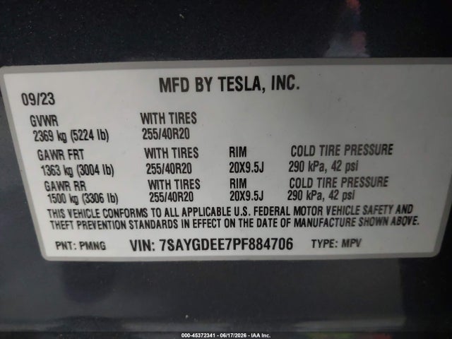 Aukcja sprzedaży 2023 Tesla Model Y Awd/long Range Dual Motor All-wheel Drive, vin: 7SAYGDEE7PF884706, numer aukcji: 45372341