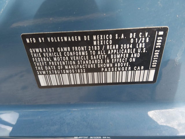 Продажа на аукционе авто 2025 Volkswagen Jetta 1.5t Se, vin: 3VW7X7BU1SM051832, номер лота: 45372357