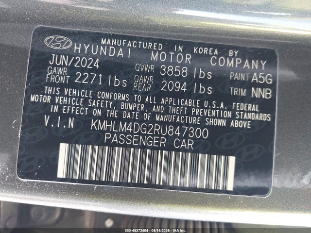 45372404 :رقم المزاد ، KMHLM4DG2RU847300 vin ، 2024 Hyundai Elantra Sel مزاد بيع
