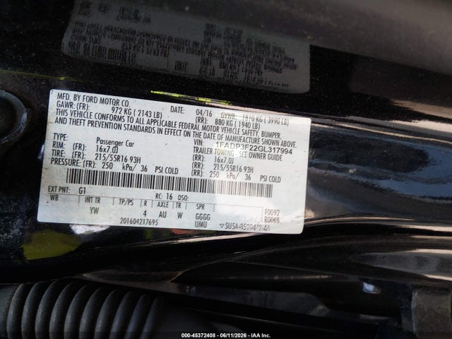 Продаж на аукціоні авто 2016 Ford Focus Se, vin: 1FADP3F22GL317994, номер лоту: 45372408