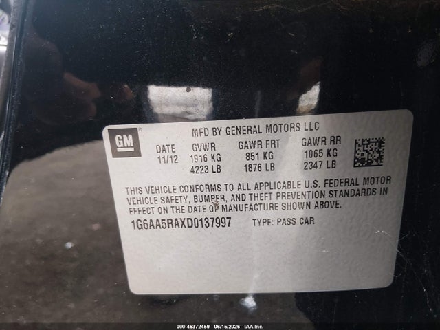 Продаж на аукціоні авто 2013 Cadillac Ats Standard, vin: 1G6AA5RAXD0137997, номер лоту: 45372459