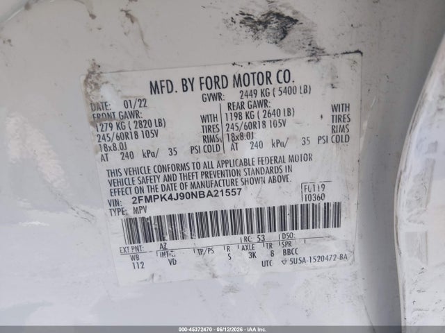 Aukcja sprzedaży 2022 Ford Edge Sel, vin: 2FMPK4J90NBA21557, numer aukcji: 45372470