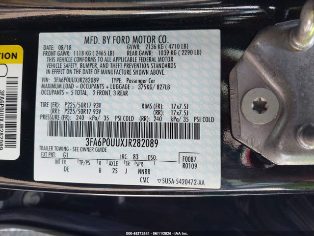 Ford Fusion Hybrid S 2018 3FA6P0UUXJR282089 Image 9