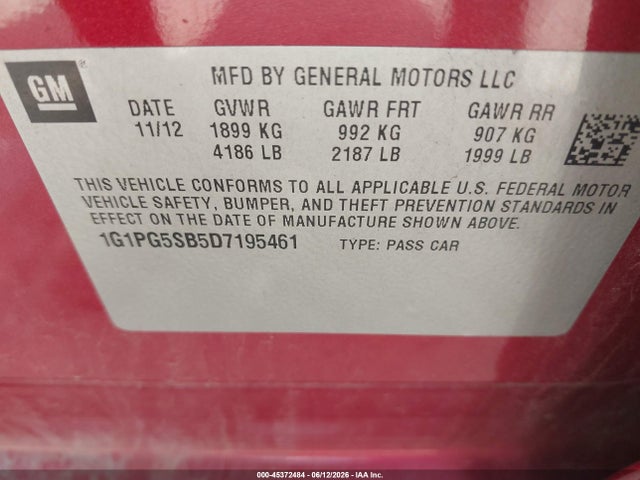 Aukcja sprzedaży 2013 Chevrolet Cruze Ltz, vin: 1G1PG5SB5D7195461, numer aukcji: 45372484