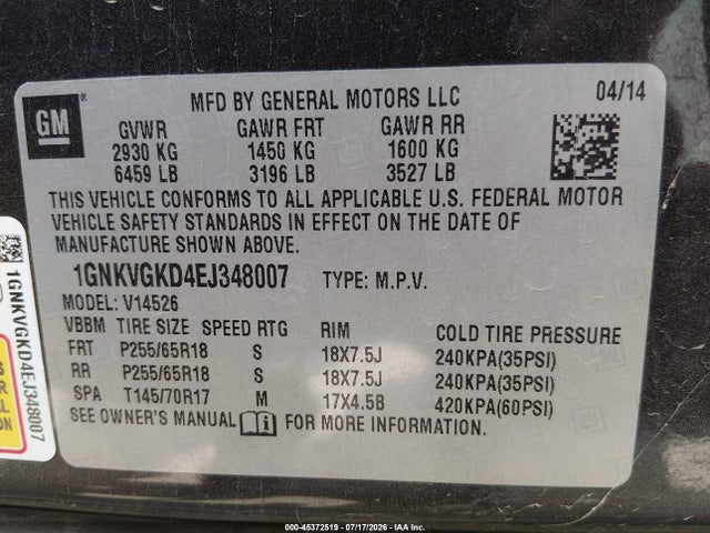 Chevrolet Traverse 1lt 2014 1GNKVGKD4EJ348007 Image 9