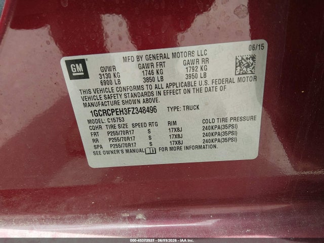 1GCRCPEH3FZ348496 Chevrolet Silverado 1500 Wt