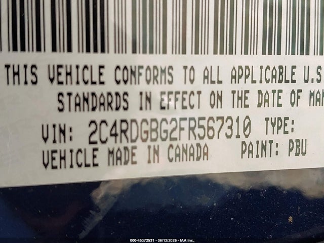 Aukcja sprzedaży 2015 Dodge Grand Caravan Se, vin: 2C4RDGBG2FR567310, numer aukcji: 45372531