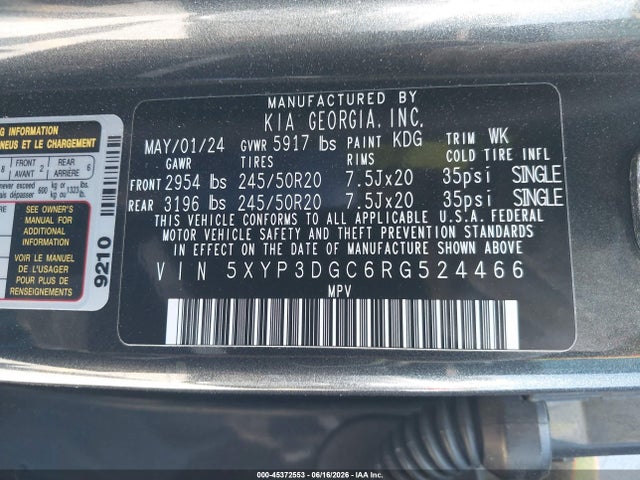 KIA Telluride Ex 2024 5XYP3DGC6RG524466 Image 9