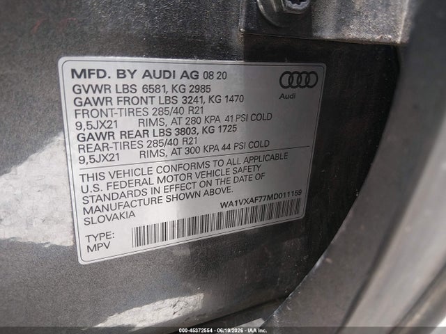 Продаж на аукціоні авто 2021 Audi Q7 Prestige 55 Tfsi Quattro Tiptronic, vin: WA1VXAF77MD011159, номер лоту: 45372554