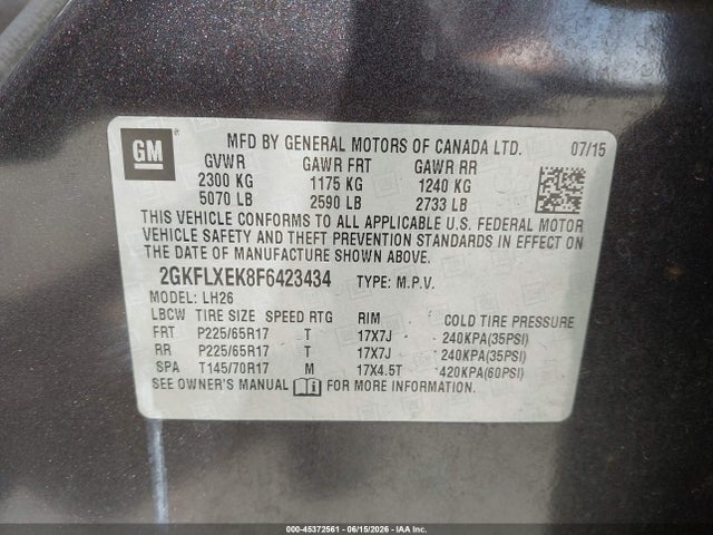 GMC Terrain Slt-1 2015 2GKFLXEK8F6423434 Image 9