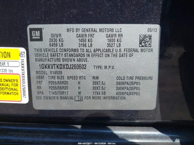 Aukcja sprzedaży 2013 Gmc Acadia Denali, vin: 1GKKVTKDXDJ260602, numer aukcji: 45372571