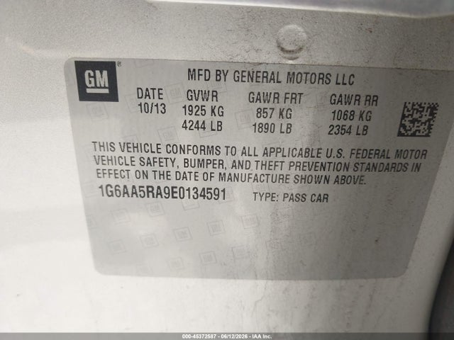 45372587 :رقم المزاد ، 1G6AA5RA9E0134591 vin ، 2014 Cadillac Ats Standard مزاد بيع