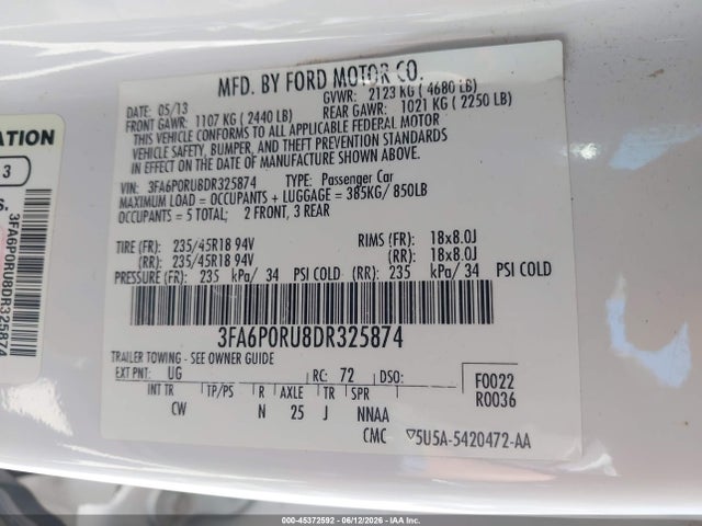 Продаж на аукціоні авто 2013 Ford Fusion Hybrid Titanium, vin: 3FA6P0RU8DR325874, номер лоту: 45372592
