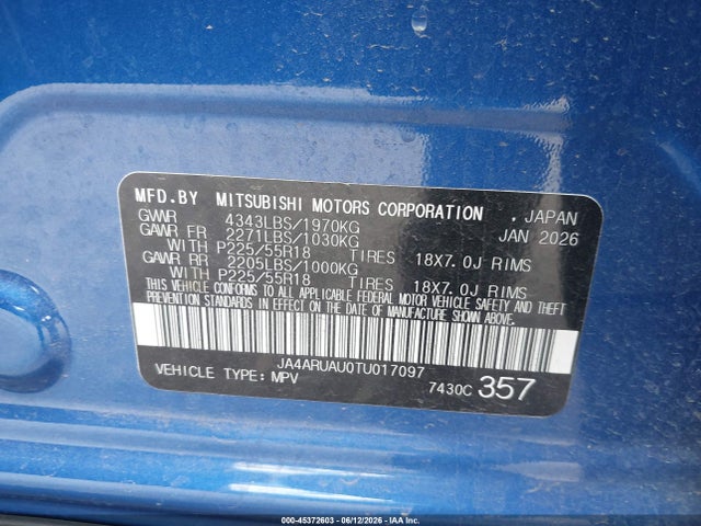 45372603 :رقم المزاد ، JA4ARUAU0TU017097 vin ، 2026 Mitsubishi Outlander Sport 2.0 Es/2.0 Le/2.0 Ralliart/2.0 S/2.0 Se/2.0 Trail Edition مزاد بيع