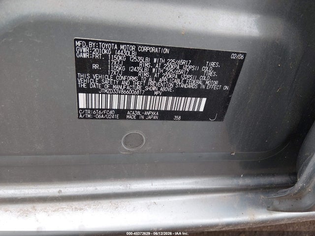 Продажа на аукционе авто 2006 Toyota Rav4, vin: JTMZD33V866006817, номер лота: 45372629