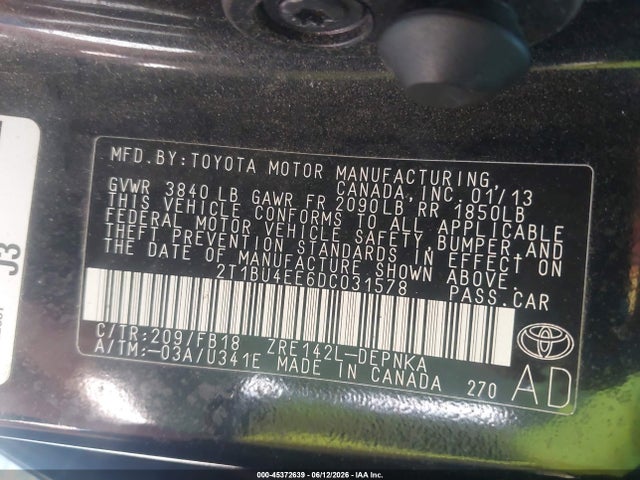 Aukcja sprzedaży 2013 Toyota Corolla Le, vin: 2T1BU4EE6DC031578, numer aukcji: 45372639
