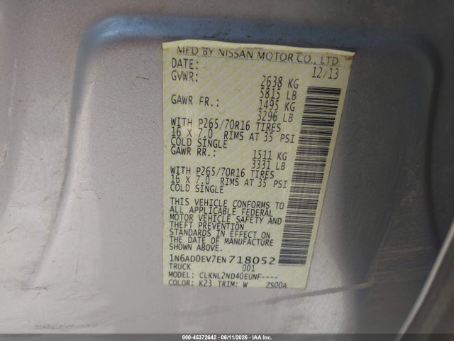 Nissan Frontier Sv 2014 1N6AD0EV7EN718052 Image 9
