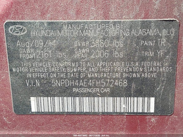 Aukcja sprzedaży 2015 Hyundai Elantra Se, vin: 5NPDH4AE4FH572468, numer aukcji: 45372662