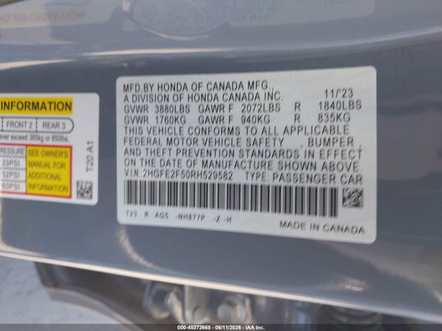 Honda Civic Sport 2024 2HGFE2F50RH529582 Image 9