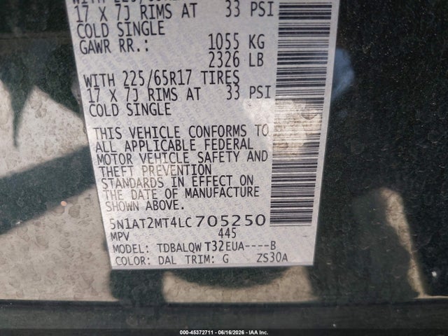 5N1AT2MT4LC705250 Nissan Rogue Sv Fwd