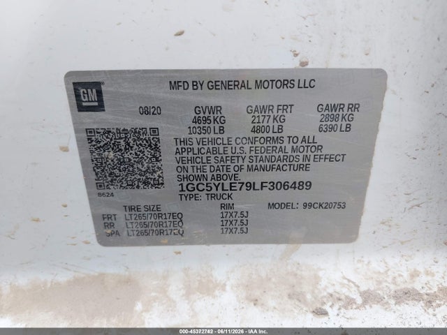 1GC5YLE79LF306489 Chevrolet Silverado 2500hd 4wd Standard Bed Wt