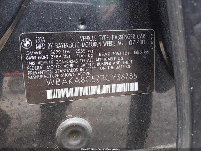 Продаж на аукціоні авто 2011 Bmw 750i, vin: WBAKA8C57BCY36785, номер лоту: 45372751