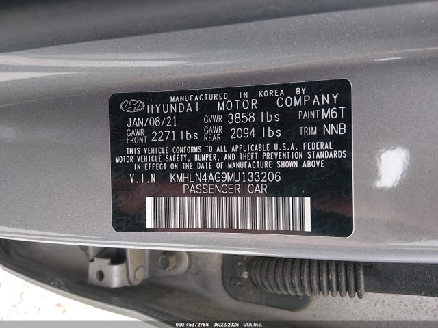 45372756 :رقم المزاد ، KMHLN4AG9MU133206 vin ، 2021 Hyundai Elantra Sel مزاد بيع