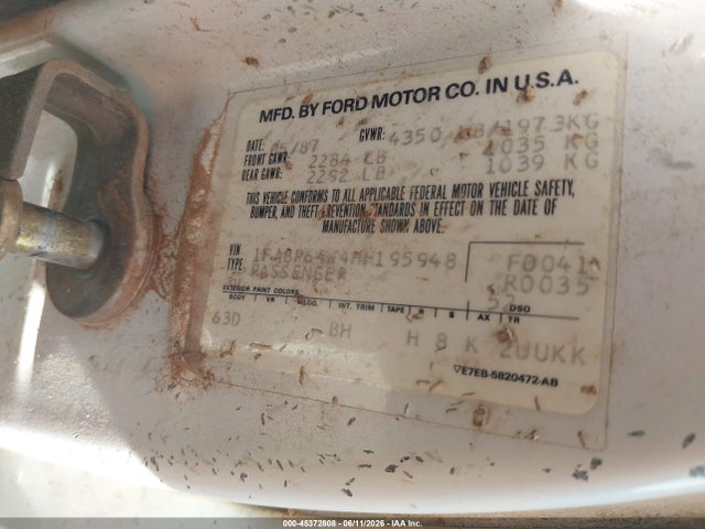 Aukcja sprzedaży 1987 Ford Thunderbird, vin: 1FABP64W4HH195948, numer aukcji: 45372808