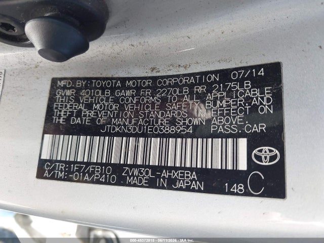 Toyota Prius Two 2014 JTDKN3DU1E0388954 Image 9