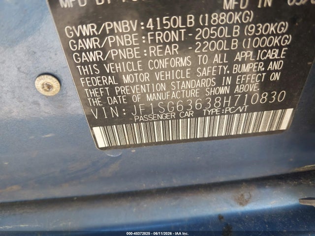 2008 Subaru Forester 2.5x მანქანა იყიდება აუქციონზე, vin: JF1SG63638H710830, აუქციონის ნომერი: 45372825