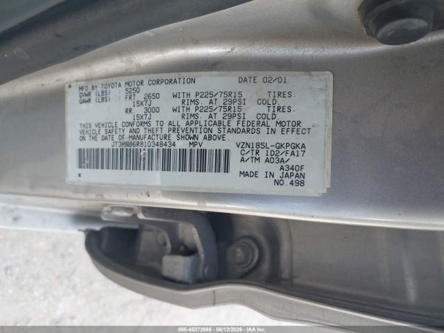45372868 :رقم المزاد ، JT3HN86R810348434 vin ، 2001 Toyota 4runner Sr5 V6 مزاد بيع