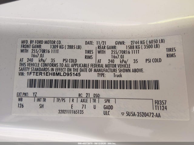 Ford RANGER XL 2021 1FTER1EH8MLD95145 Image 9