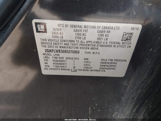 2014 Gmc Terrain Sle-2 მანქანა იყიდება აუქციონზე, vin: 2GKFLWE36E6370069, აუქციონის ნომერი: 45372906