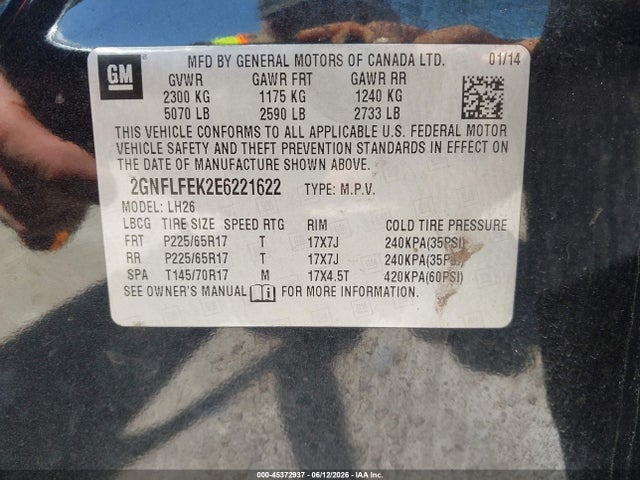 Продаж на аукціоні авто 2014 Chevrolet Equinox Lt, vin: 2GNFLFEK2E6221622, номер лоту: 45372937