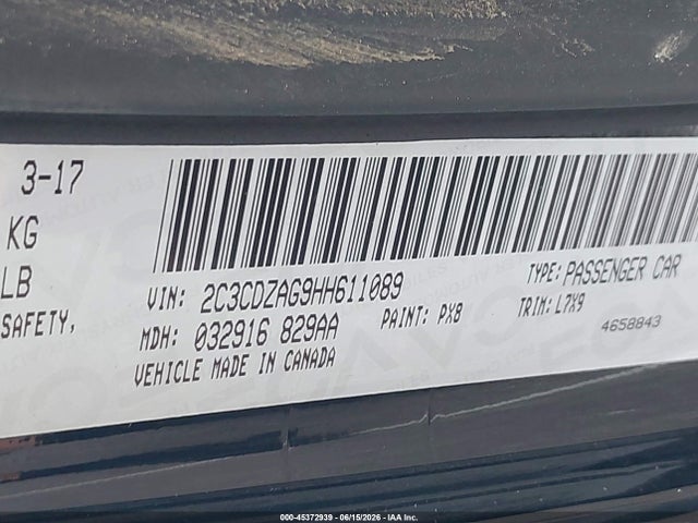 Продаж на аукціоні авто 2017 Dodge Challenger Sxt, vin: 2C3CDZAG9HH611089, номер лоту: 45372939