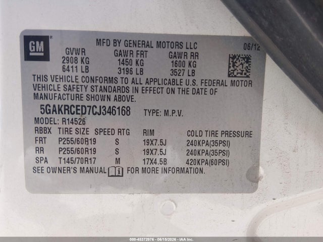 Продаж на аукціоні авто 2012 Buick Enclave Leather, vin: 5GAKRCED7CJ346168, номер лоту: 45372976