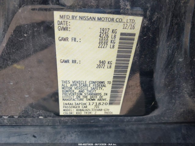 45373026 :رقم المزاد ، 1N4AL3AP1HC171820 vin ، 2017 Nissan Altima 2.5 Sr مزاد بيع