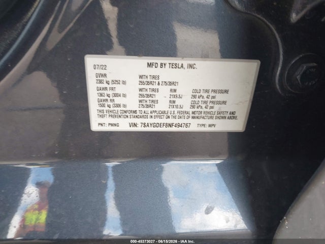 Продажа на аукционе авто 2022 Tesla Model Y Performance Dual Motor All-wheel Drive, vin: 7SAYGDEF8NF494767, номер лота: 45373027