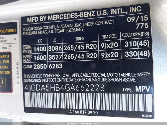 4JGDA5HB4GA662228 Mercedes-Benz Gle 350 4matic