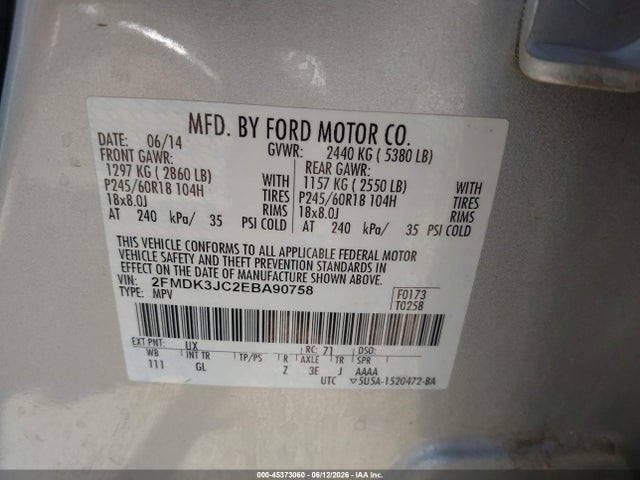 2FMDK3JC2EBA90758 Ford EDGE SEL