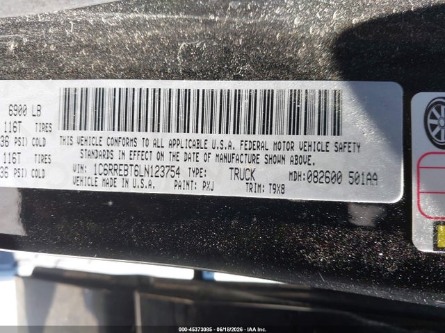 Aukcja sprzedaży 2020 Ram 1500 Big Horn  4x2 6'4 Box, vin: 1C6RREBT6LN123754, numer aukcji: 45373085