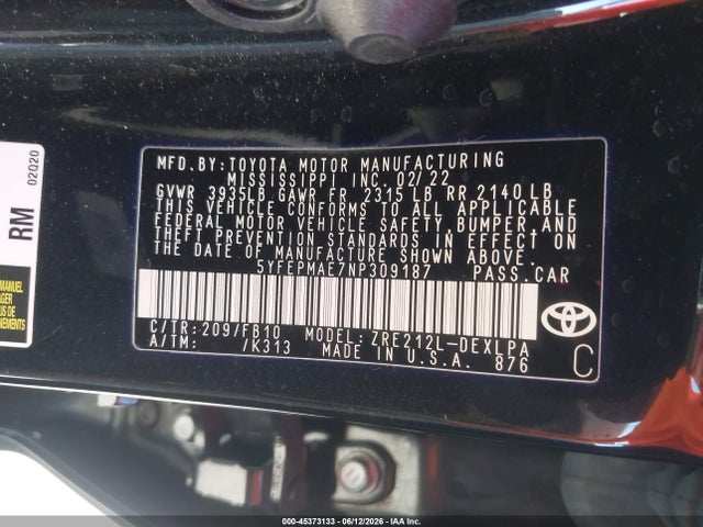 Toyota COROLLA LE 2022 5YFEPMAE7NP309187 Image 9