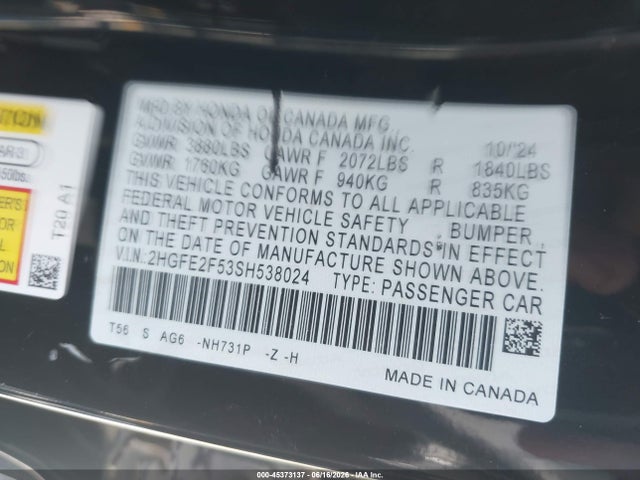 Honda Civic Sport 2025 2HGFE2F53SH538024 Image 9